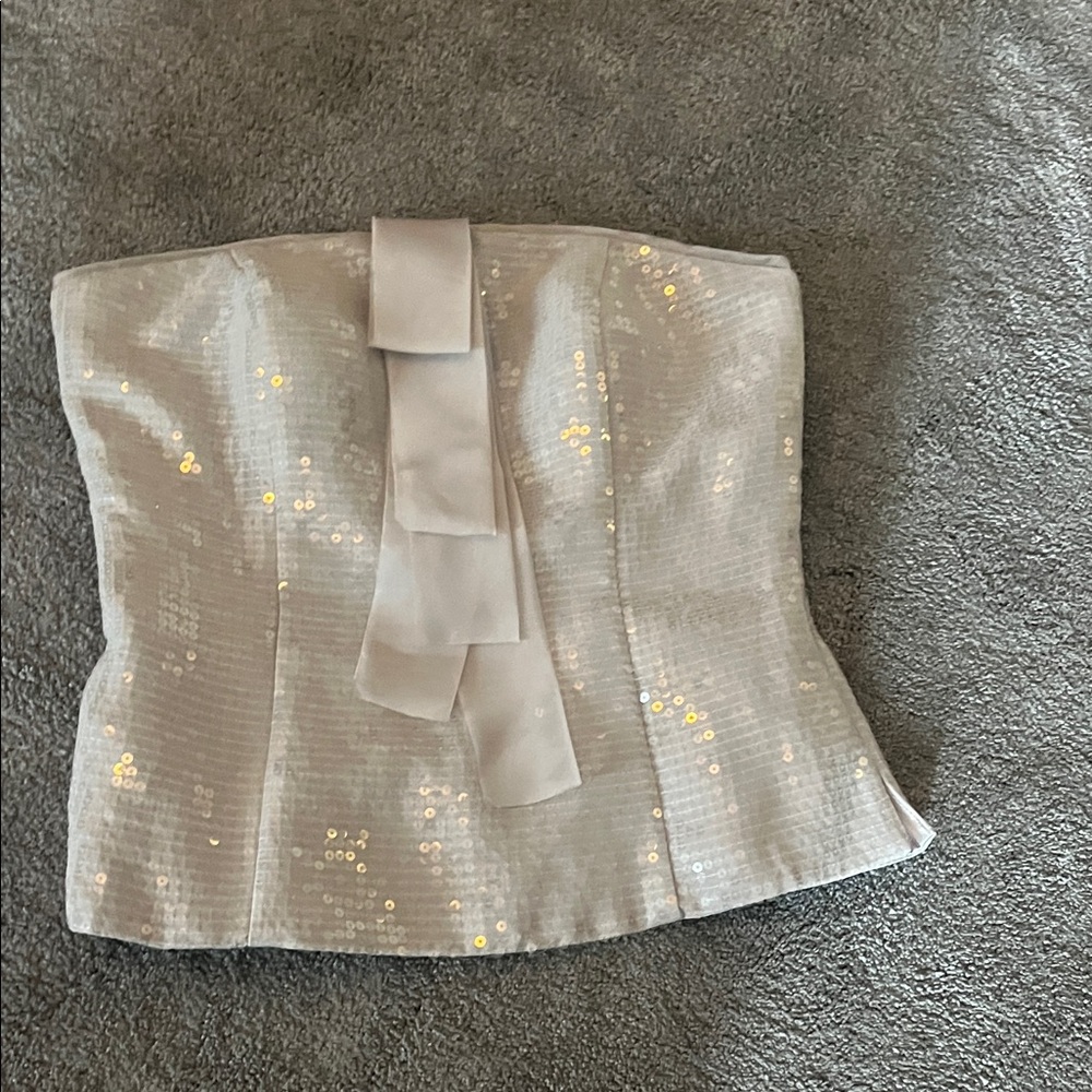 White House Black Market Sequin Strapless Top with Bow Accent